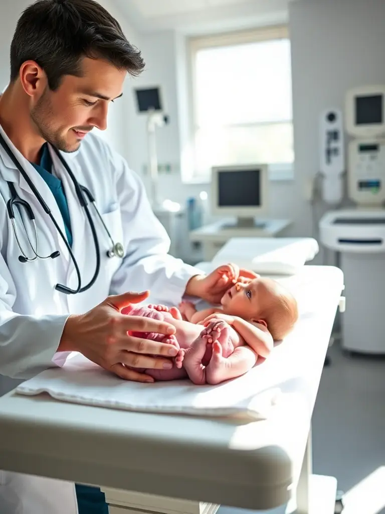 A doctor examining twin babies during a check-up, emphasizing the importance of regular health monitoring.